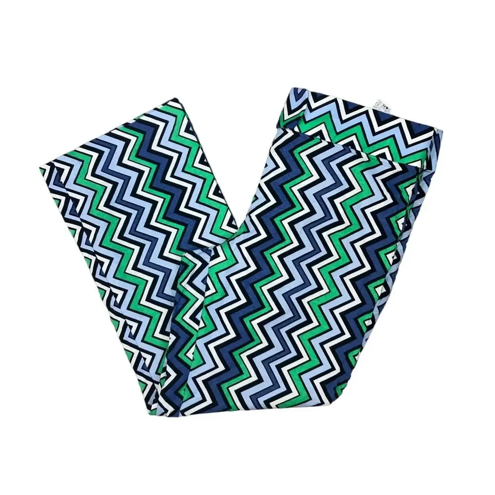 New Zara Chevron Blue Black White Green Linen Blend Pants Large